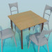 modèle 3D Table carrée avec chaises - preview