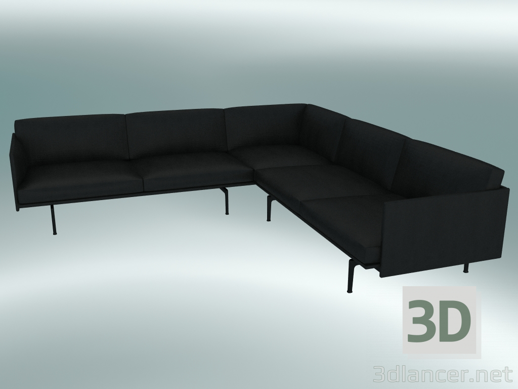 3d model Contorno del sofá de la esquina (cuero negro refinado, negro) - vista previa
