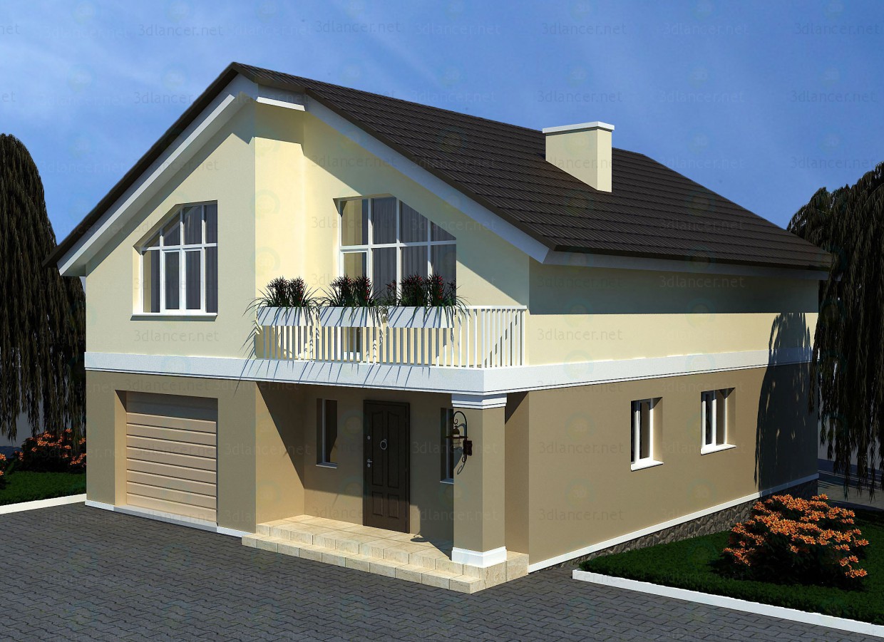 modello 3D Casa due piani - anteprima