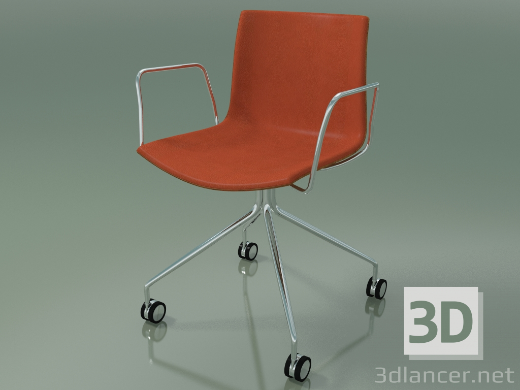 Modelo 3d Cadeira 0330 (4 rodízios, com braços, com acabamento frontal, efeito teca) - preview