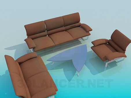 modèle 3D Un ensemble de meubles rembourrés, table basse - preview