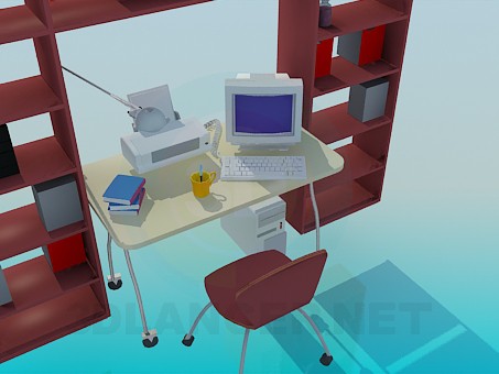 3d модель Стелаж, копьютерного стіл для робочого кабінету – превью