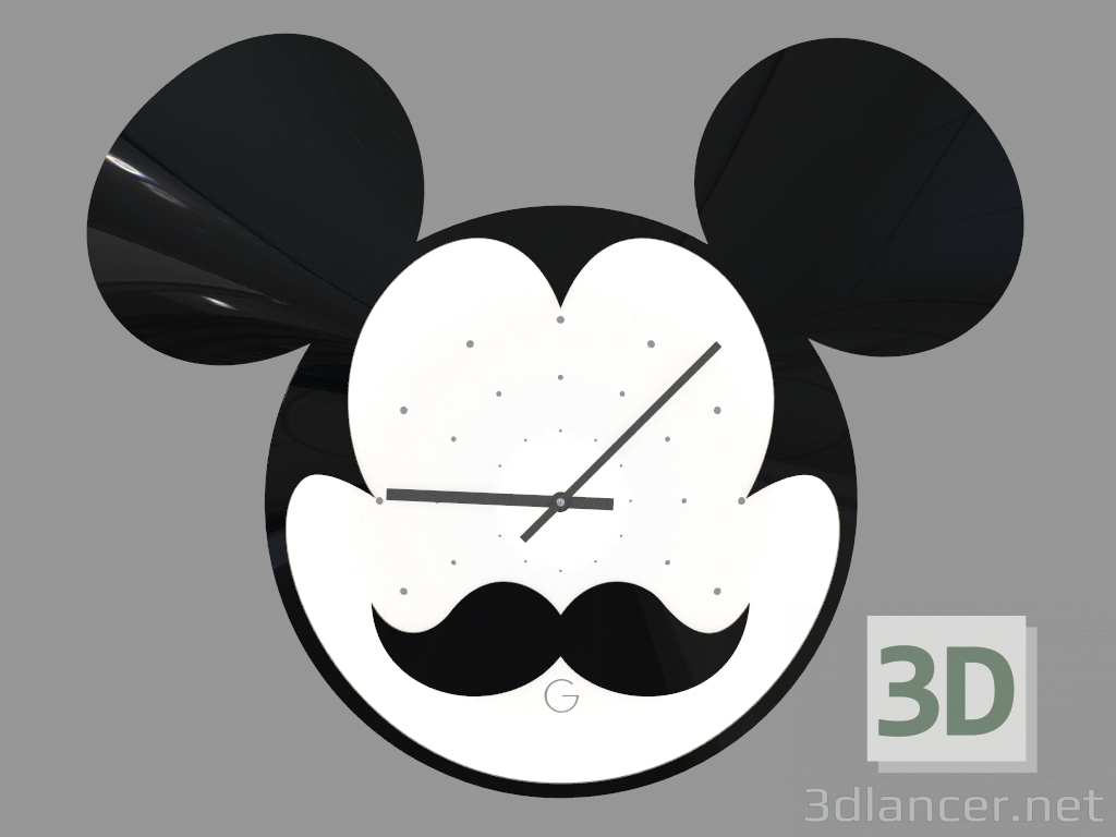 3D Modell Wanduhr mit beleuchteter Mickey Mouse mit einem Schnurrbart - Vorschau