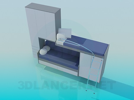 3d модель Двоповерхове ліжко – превью