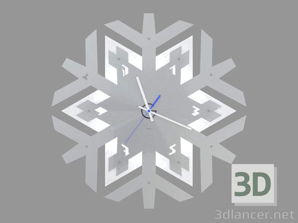 3d model Wall clock with illumination in the form of a snowflake - preview