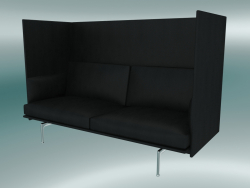 Doppelsofa mit hoher Rückenlehne Outline (Refine Black Leather, Polished Aluminium)