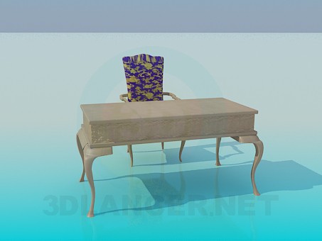 3d model Desk with a chair in the baroque style - preview