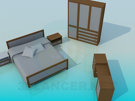 3d модель Меблі в спальну кімнату – превью