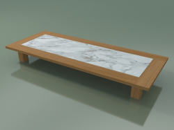 Natural teak coffee table, recessed white Carrara marble, outdoor InOut (12)