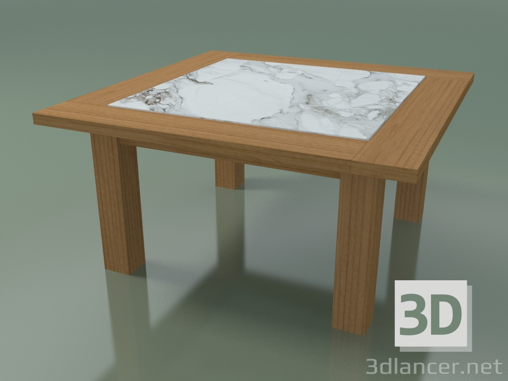 modello 3D Tavolino da caffè in teak naturale, marmo di Carrara bianco da incasso, Outdoor InOut (13) - anteprima