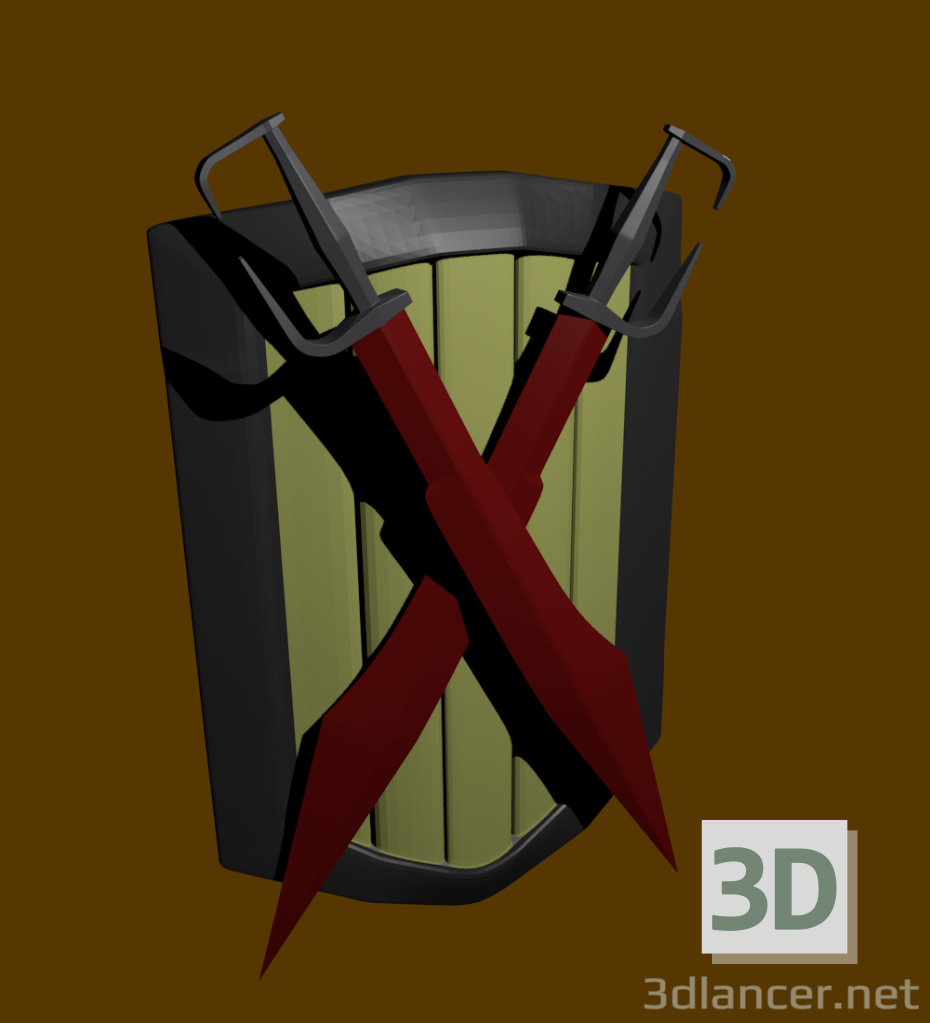 3d sword-cold weapon shield model buy - render