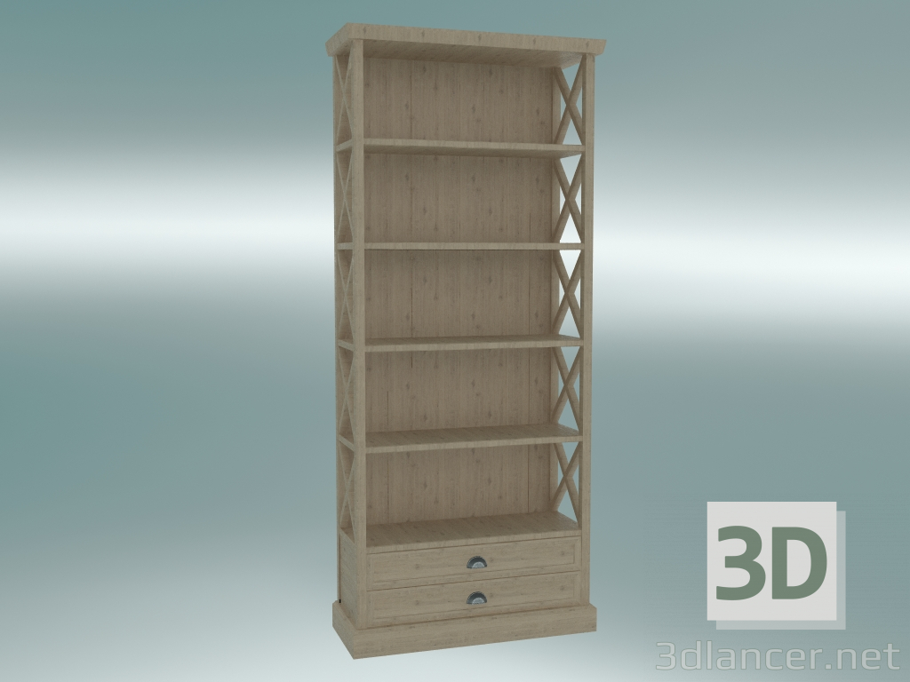 3d model Bookcase Cambridge with 2 drawers large (Gray Oak) - preview