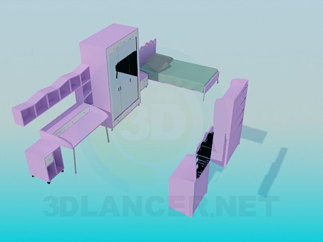 3d model The furniture in the bedroom for a girl - preview