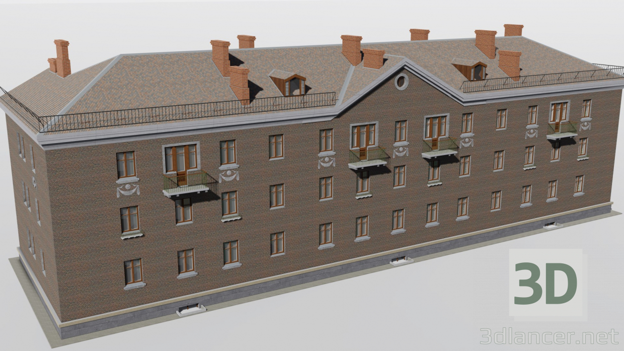modello 3D di Edificio a tre piani a tutta lunghezza 1-552-3 comprare - rendering