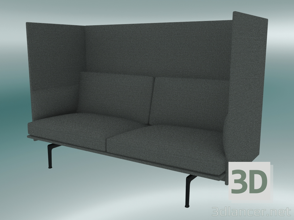 3 डी मॉडल डबल सोफा विथ हाई बैक आउटलाइन (रीमिक्स 163, ब्लैक) - पूर्वावलोकन