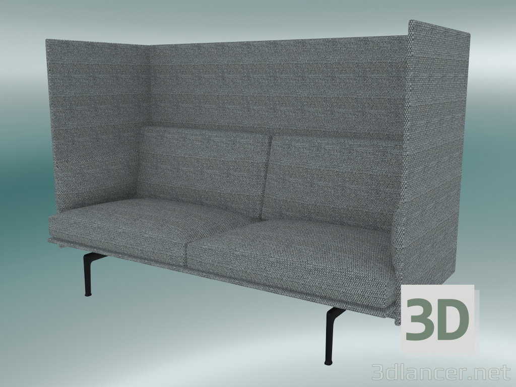 3 डी मॉडल डबल सोफा विथ हाई बैक आउटलाइन (वैंकूवर 14, ब्लैक) - पूर्वावलोकन