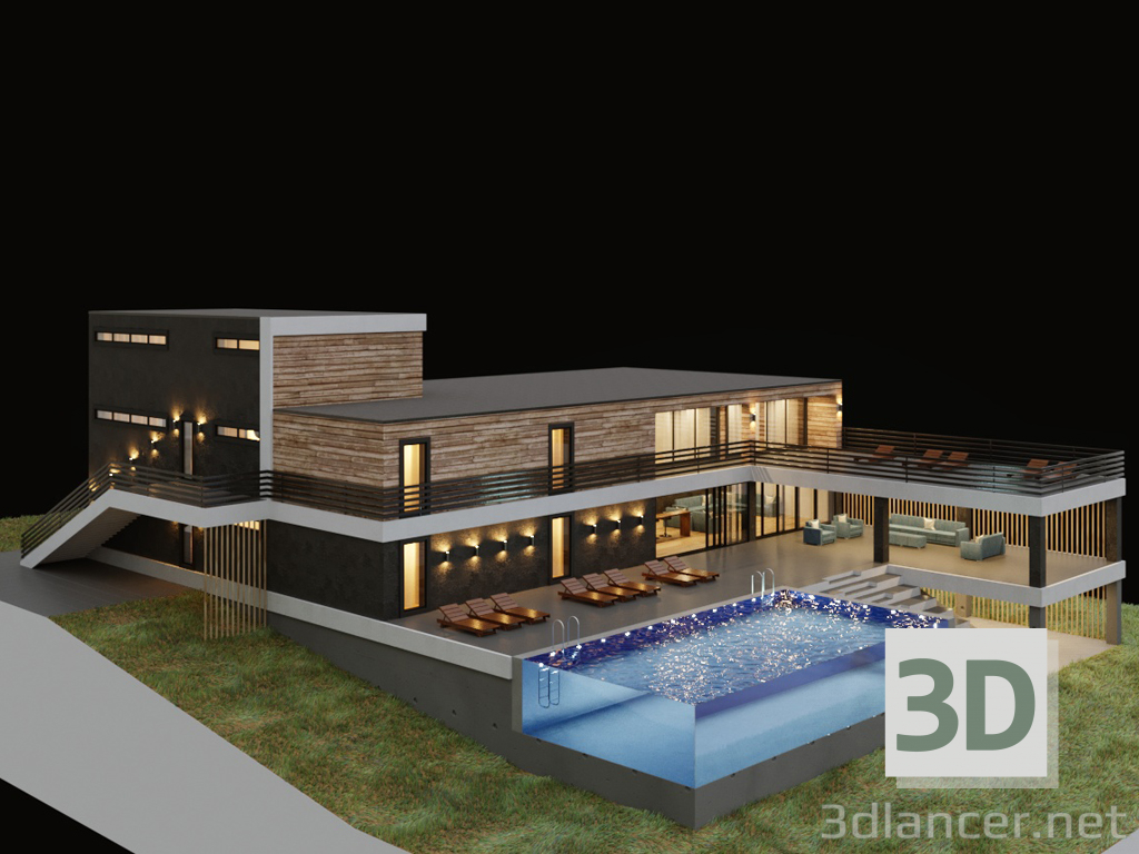 modèle 3D de Villa avec piscine d'aquarium acheter - rendu