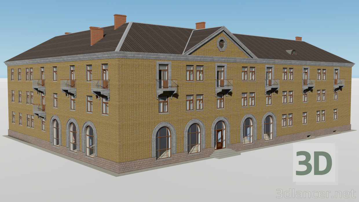 modèle 3D de Immeuble d'angle de trois étages avec un magasin 1-353-4 acheter - rendu