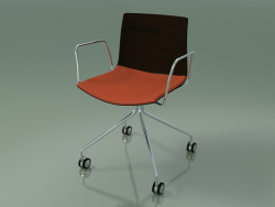 Cadeira 0457 (4 rodízios, com braços, com almofada para assento, wenge)