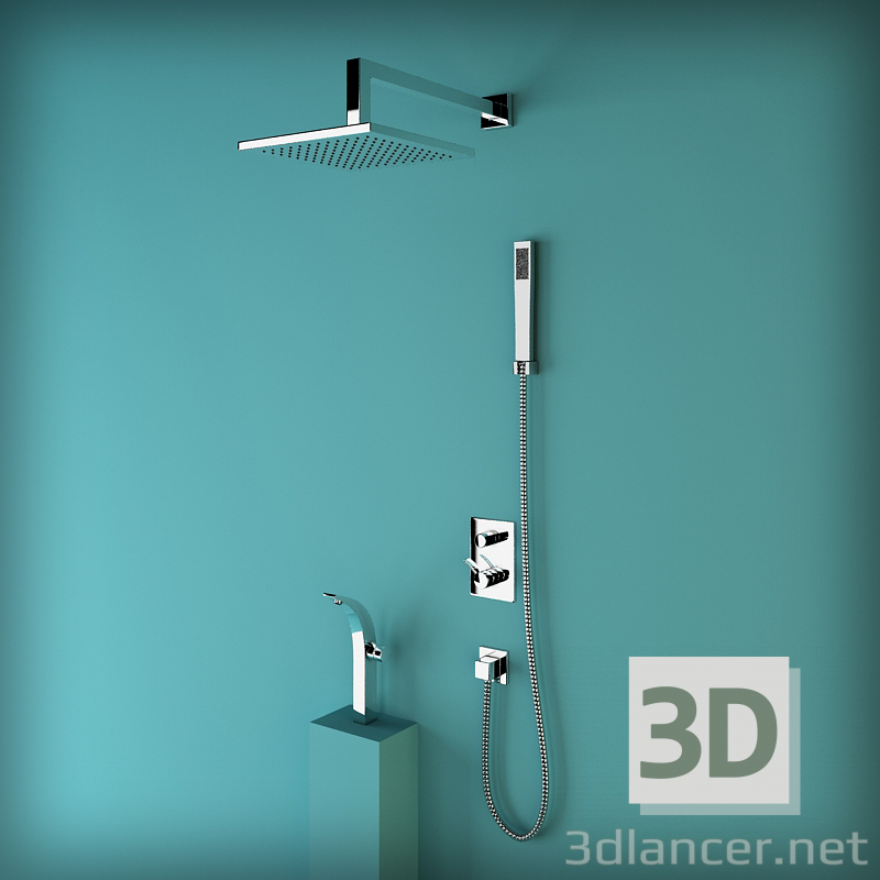 3d model Conjunto de ducha, cuadro minimalista , en material cromados - vista previa