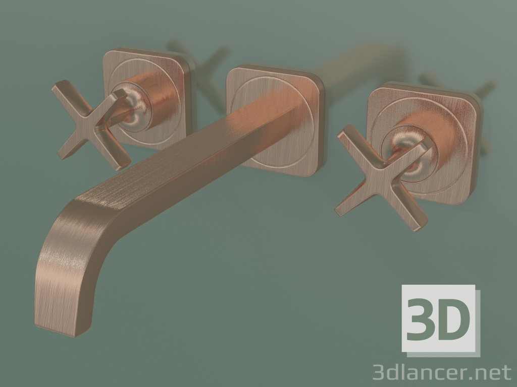 3d model 3-hole basin mixer for concealed installation (36107310, Brushed Red Gold) - preview