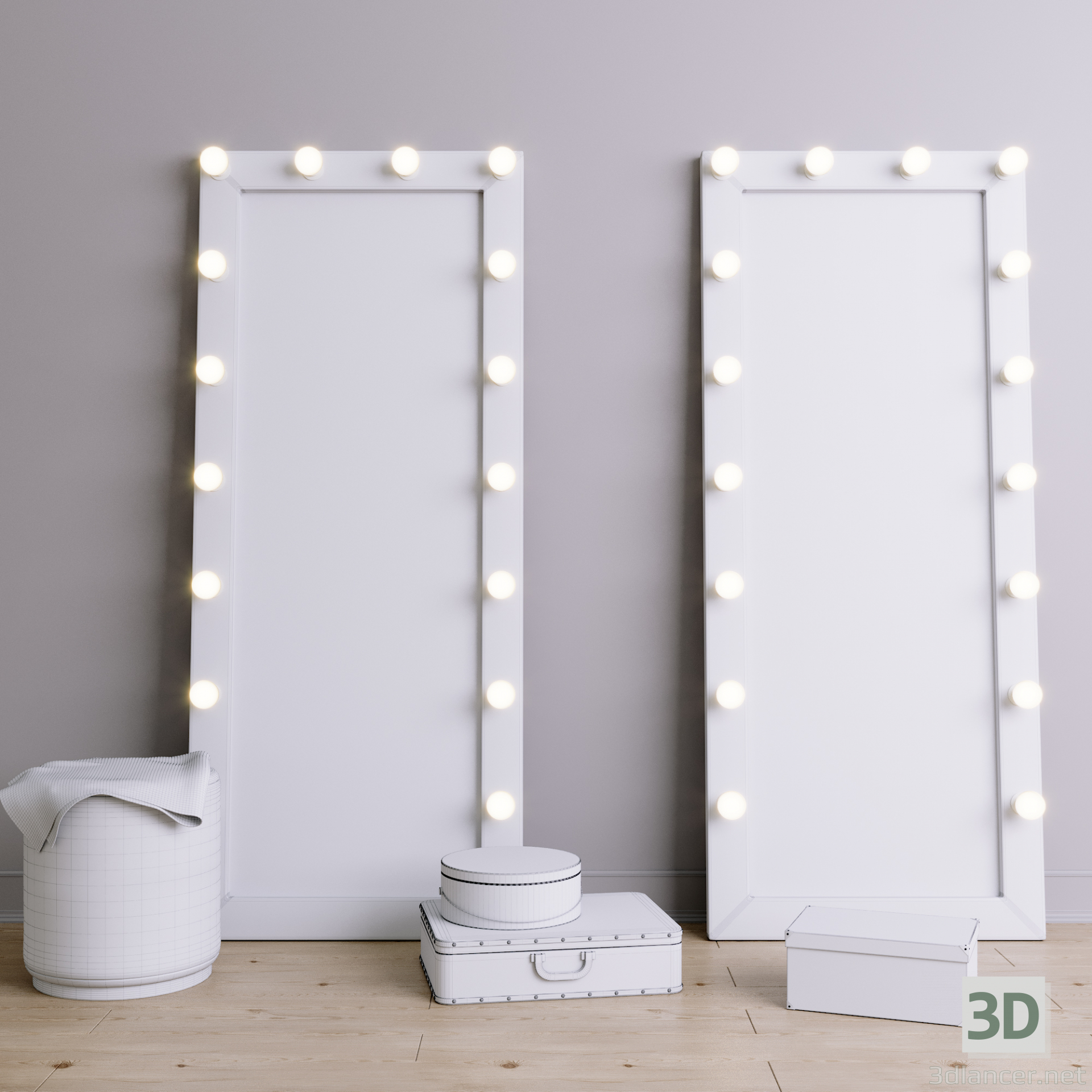 3d Floor make-up mirror model buy - render