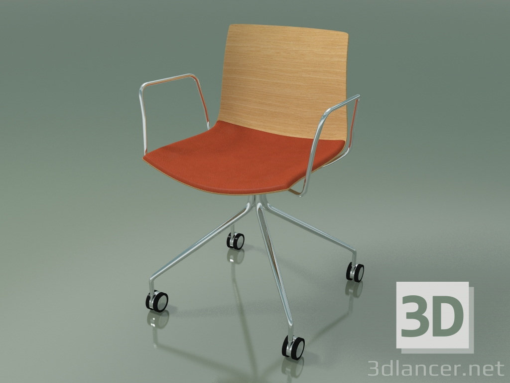modello 3D Sedia 0457 (4 ruote, con braccioli, con cuscino sedile, rovere naturale) - anteprima