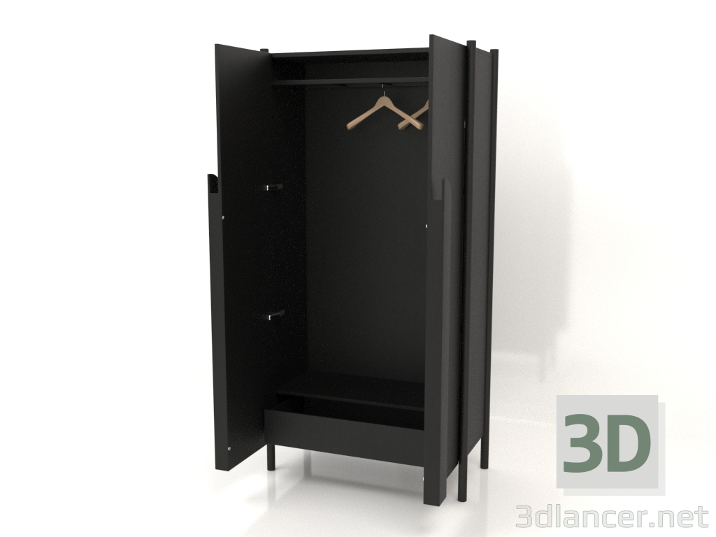 3D Modell Garderobe mit langen Griffen W 01 (offen, 1000x450x2000, Holz schwarz) - Vorschau