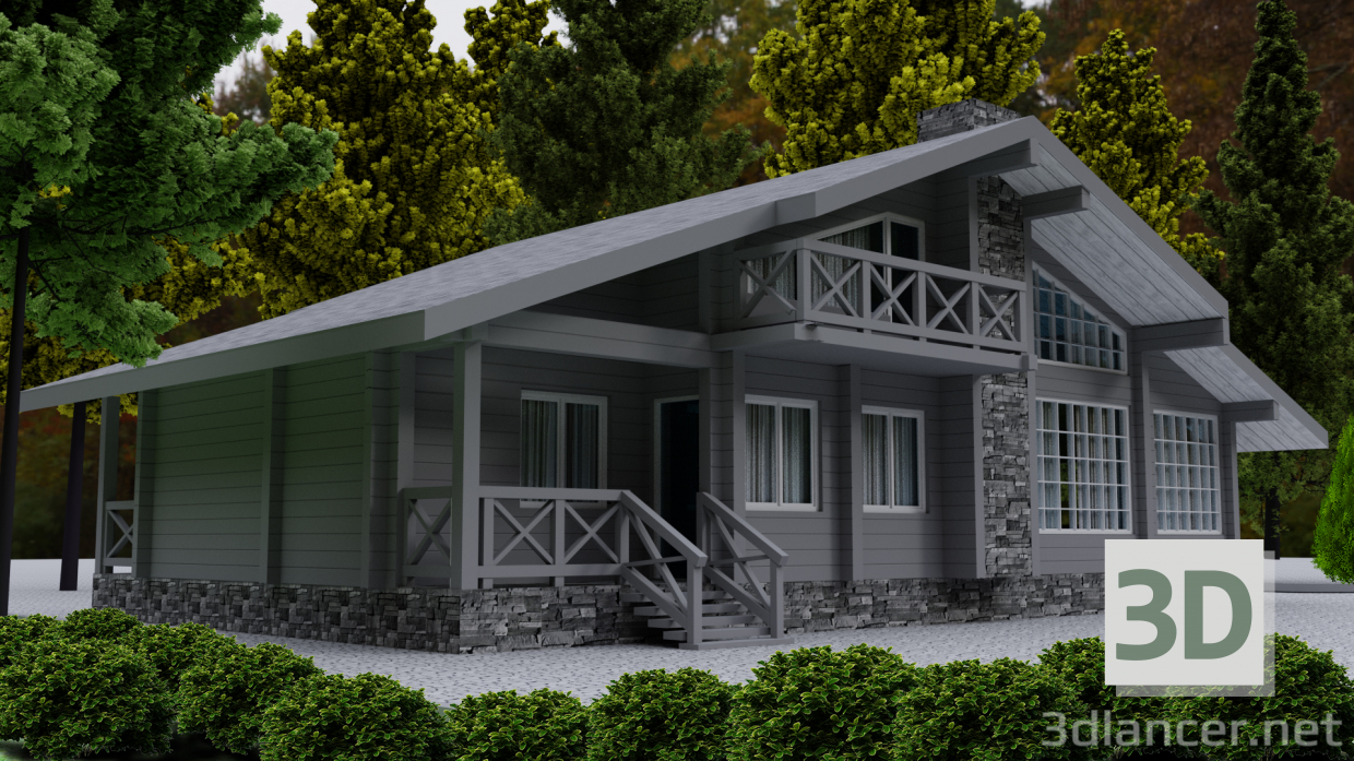 3d Wooden house from timber model buy - render