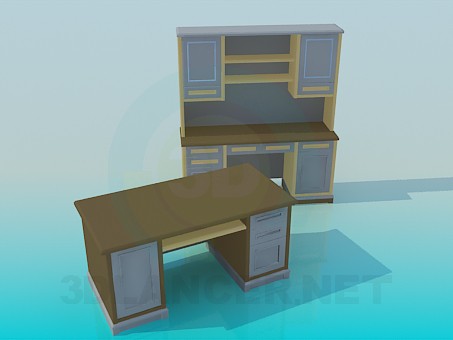 modèle 3D Escrito et un bureau pour le travail du Cabinet - preview
