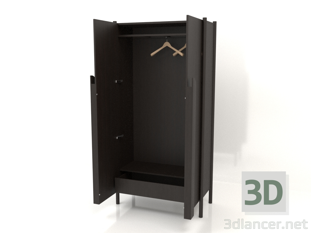3D Modell Garderobe mit langen Griffen W 01 (offen, 1000x450x2000, Holzbraun dunkel) - Vorschau