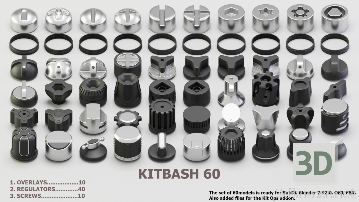Reguladores de superficie dura Kitbash Tornillos Superposiciones 3D modelo Compro - render