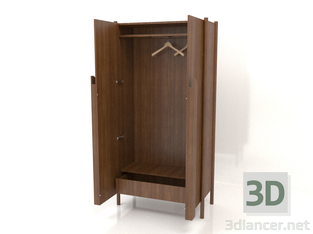 3d model Wardrobe with long handles W 01 (open, 1000x450x2000, wood brown light) - preview
