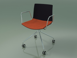 Stuhl 0457 (4 Rollen, mit Armlehnen, mit Sitzkissen, Polypropylen PO00109)