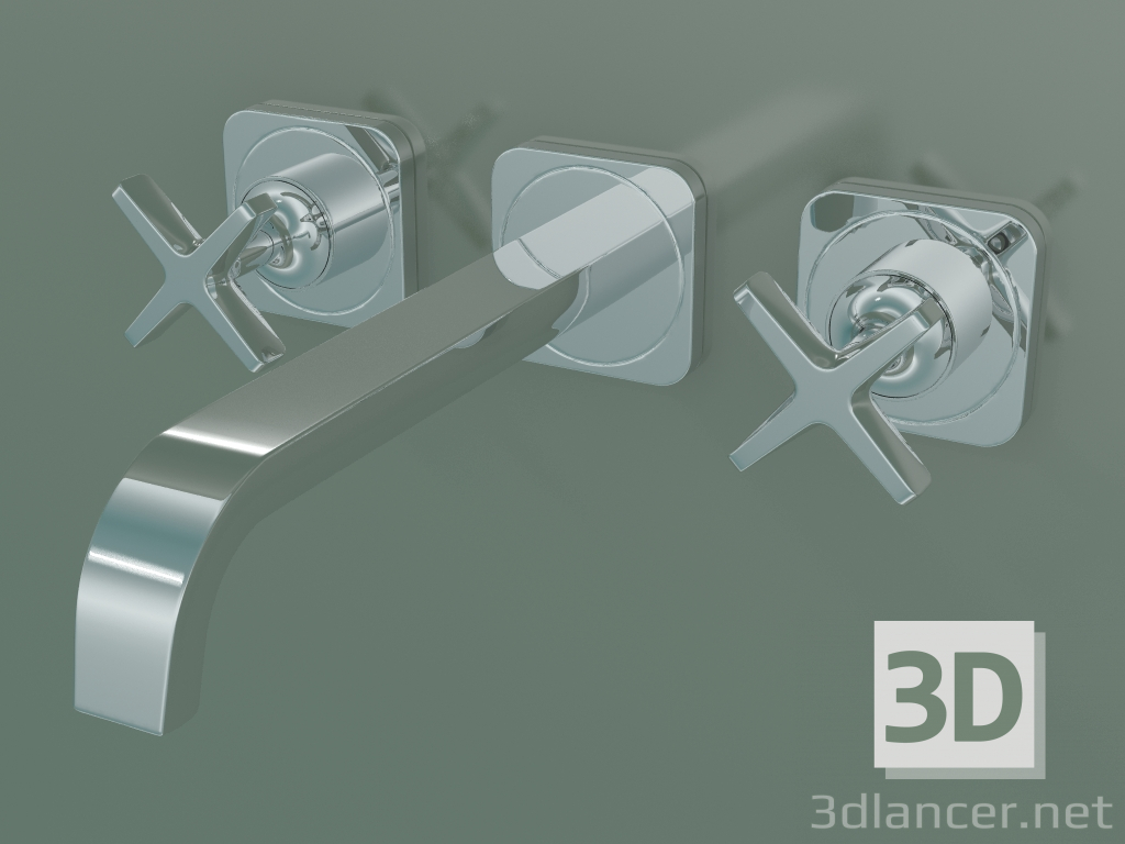 3d model Mezclador de lavabo de 3 orificios para instalación empotrada (36107000, Chrome) - vista previa