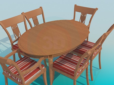 3d модель Стіл і стільці в комплекті – превью