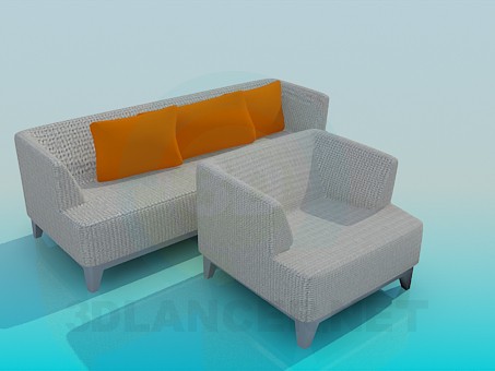 modèle 3D Ensemble canapé et fauteuil - preview