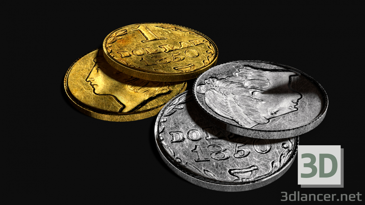 3d модель Золотая и серебряная монета – превью