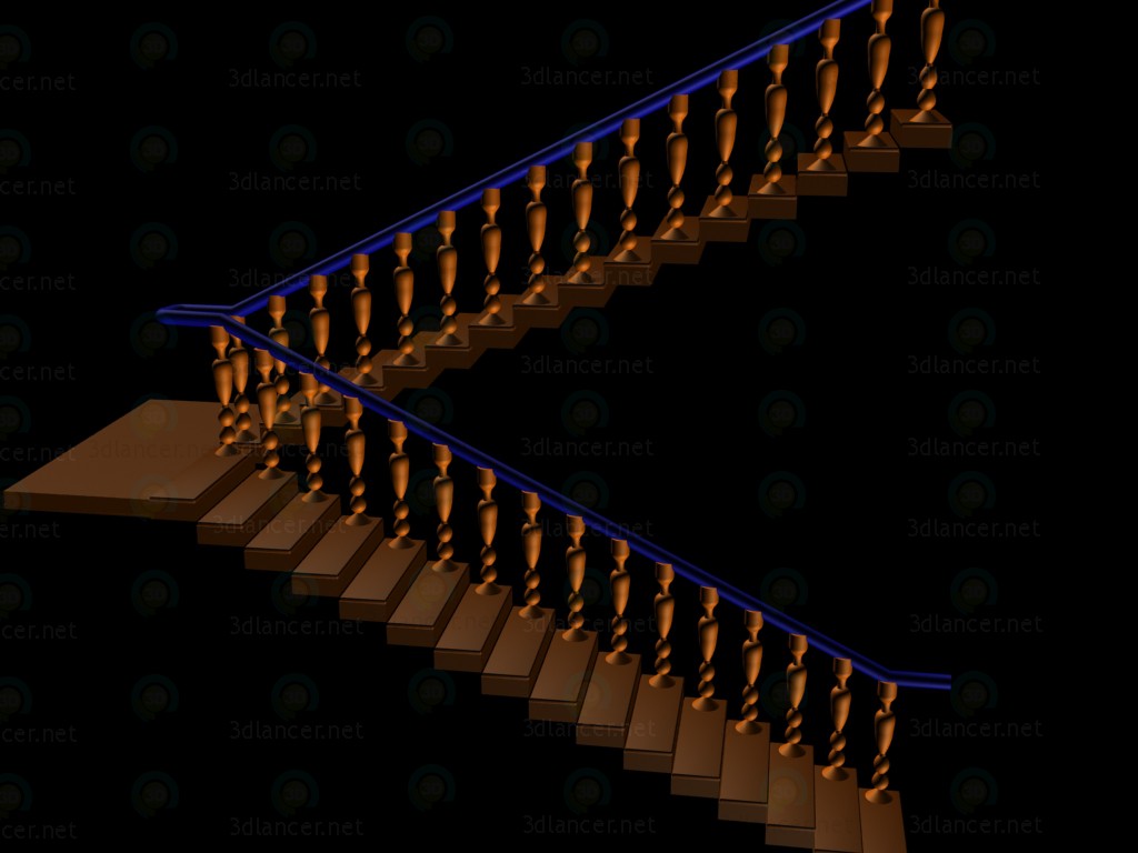 3d model escalera con balaustres - vista previa