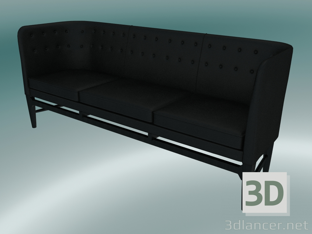 modèle 3D Canapé Triple Mayor (AJ5, H 82cm, 62x200cm, Chêne teinté noir, Cuir - Soie noire) - preview