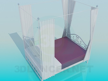 3D Modell Bett mit Vorhängen - Vorschau