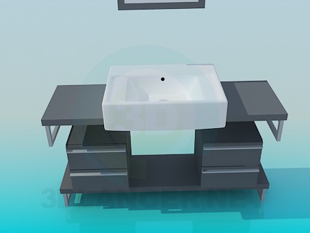 3d model lavabo apoyada en base con cajones - vista previa