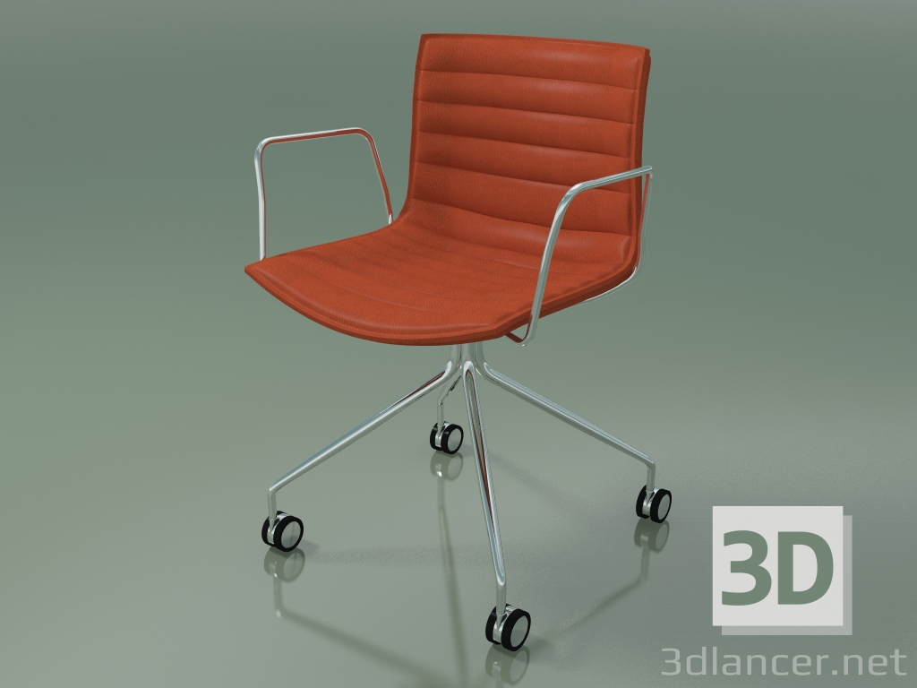 3D modeli Sandalye 0275 (4 tekerlekli, kolçaklı, deri döşemeli) - önizleme