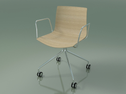 Chair 0284 (4 castors, with armrests, without upholstery, bleached oak)