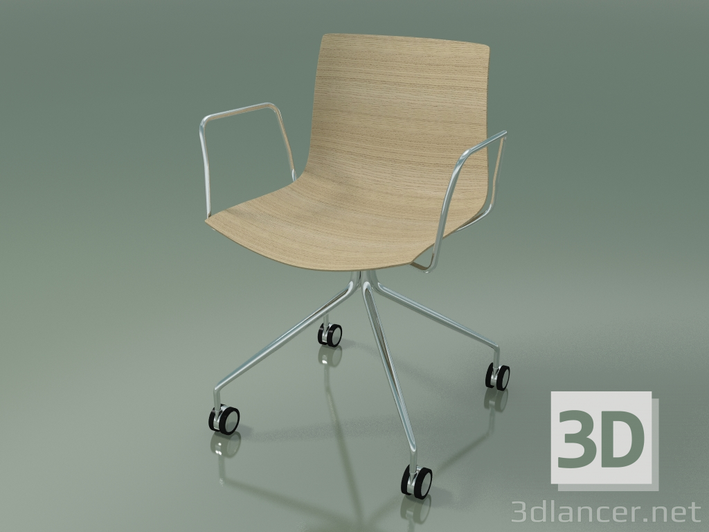 Modelo 3d Cadeira 0284 (4 rodízios, com braços, sem estofo, em carvalho branqueado) - preview
