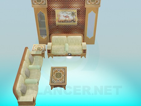 Modelo 3d Um conjunto de mobiliário na sala de estar - preview