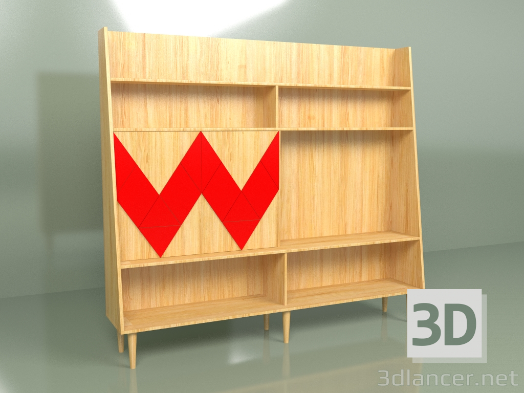 3d model Woo Wall (red) - preview