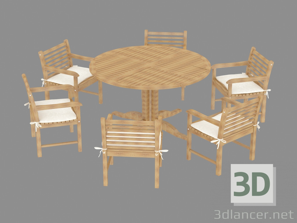 3D modeli Beyaz yastıklarla bahçe mobilyaları seti - önizleme