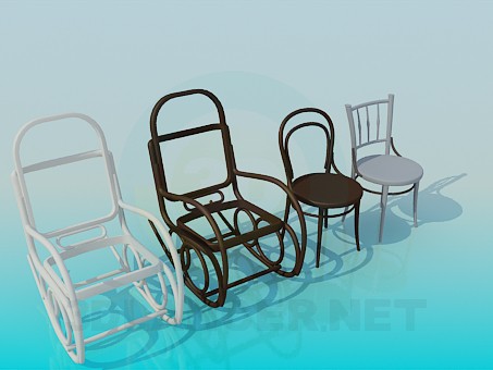 Modelo 3d Cadeira de balouço e cadeiras - preview