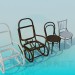modello 3D Poltrona a dondolo sedia e sedie - anteprima